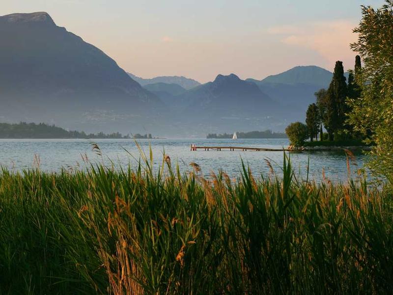 Ruhige ländliche Landschaft mit Holzhaus, Wasser und Bergen – RentPilot