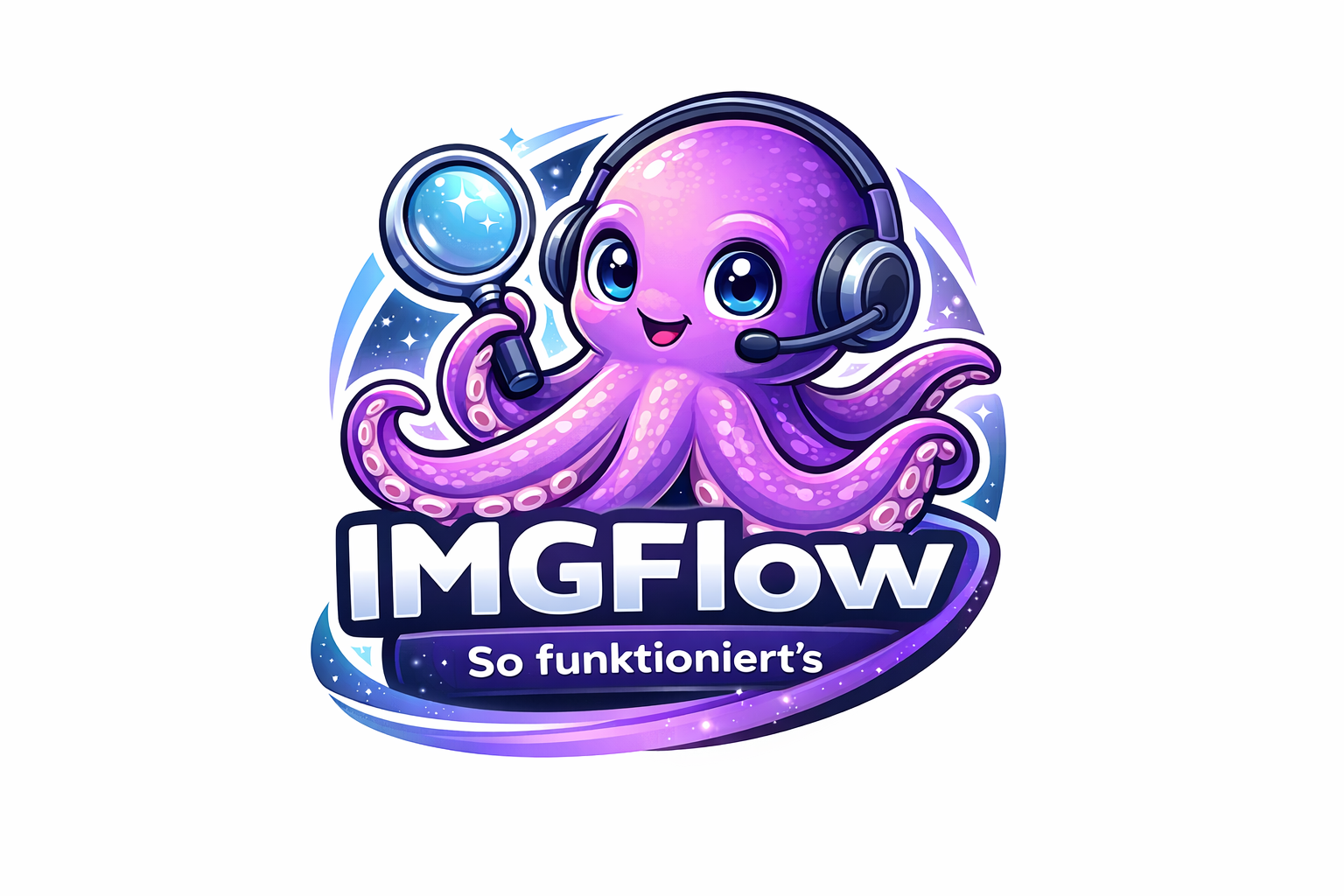 Niedlicher Octopus mit Kopfhörern als Illustration für IMGFlow